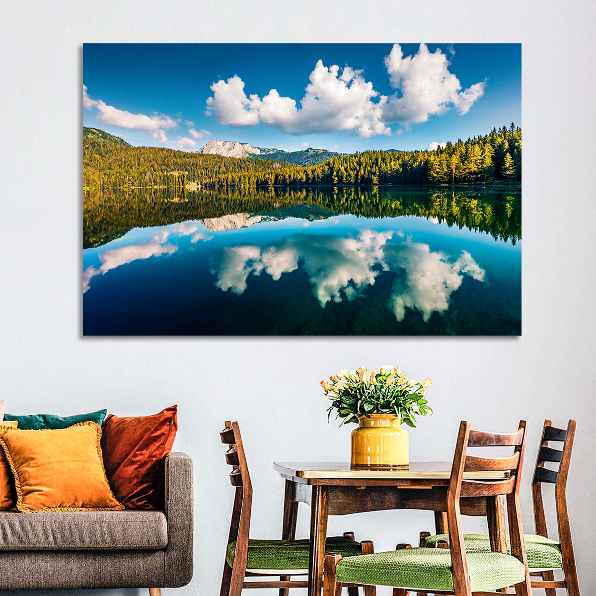 Crno Jezero Lake Wall Art in a room, landscape