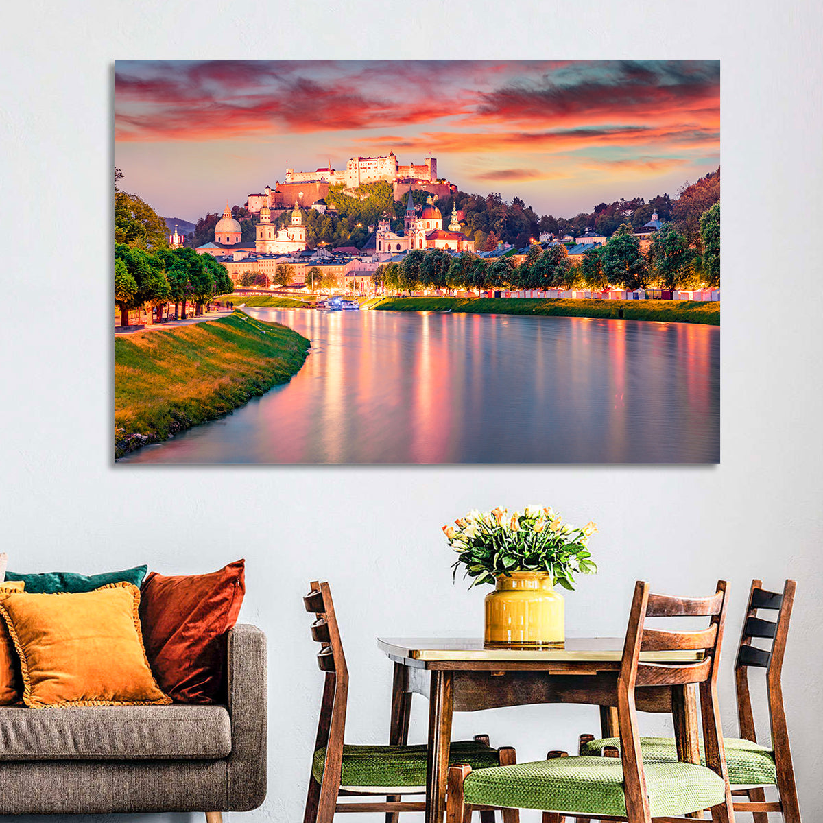 Hohensalzburg Fortress at Sunset Wall Art in a room, landscape