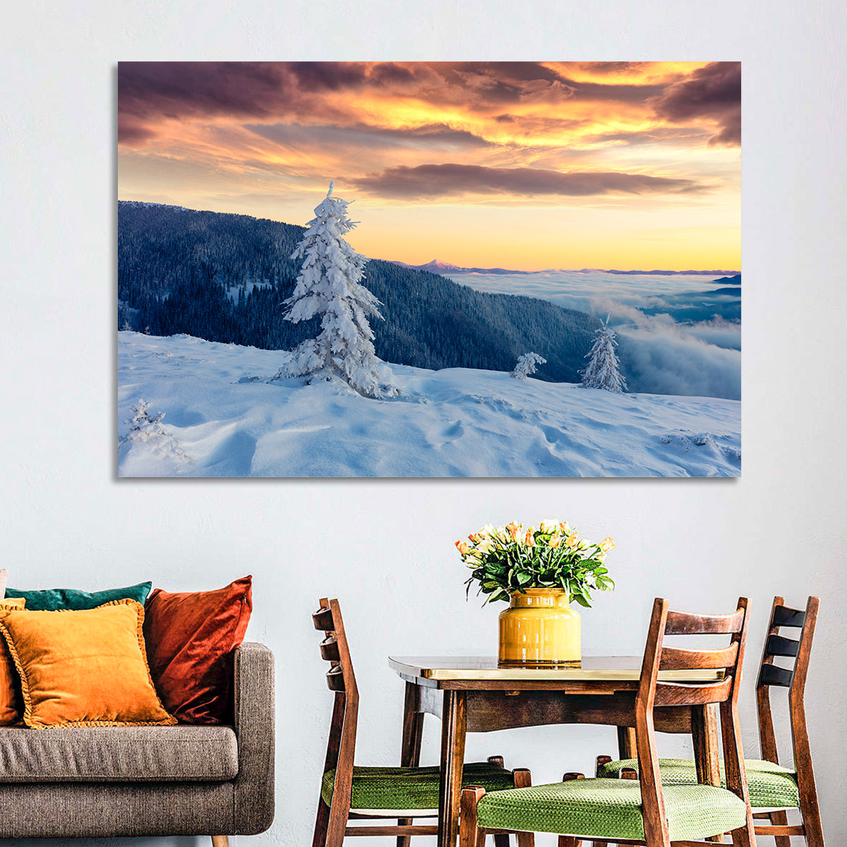 Carpathian Sunrise Wall Art in a room, landscape