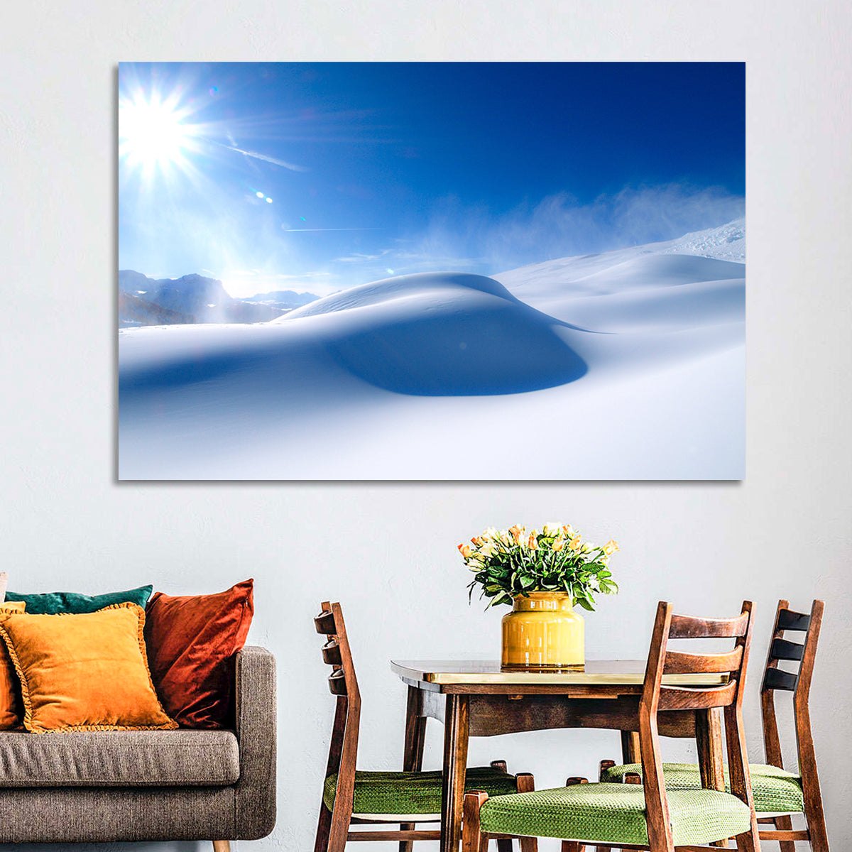 Sunlit Snow Dune Under Blue Sky Wall Art