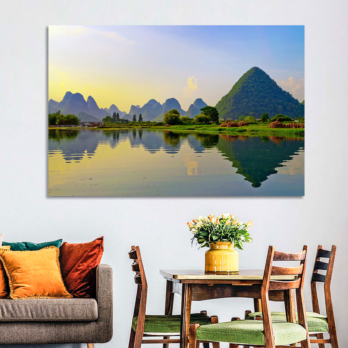 Yangshuo Reflection on Li River Wall Art in a room, landscape