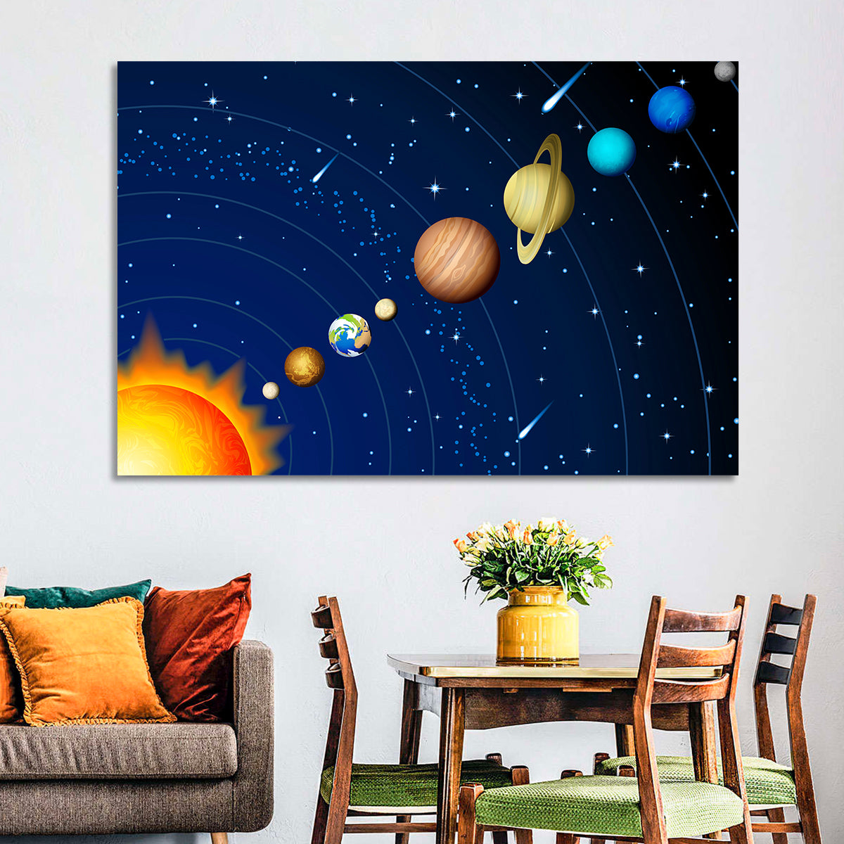 Diagonal Solar System Illustration Wall Art