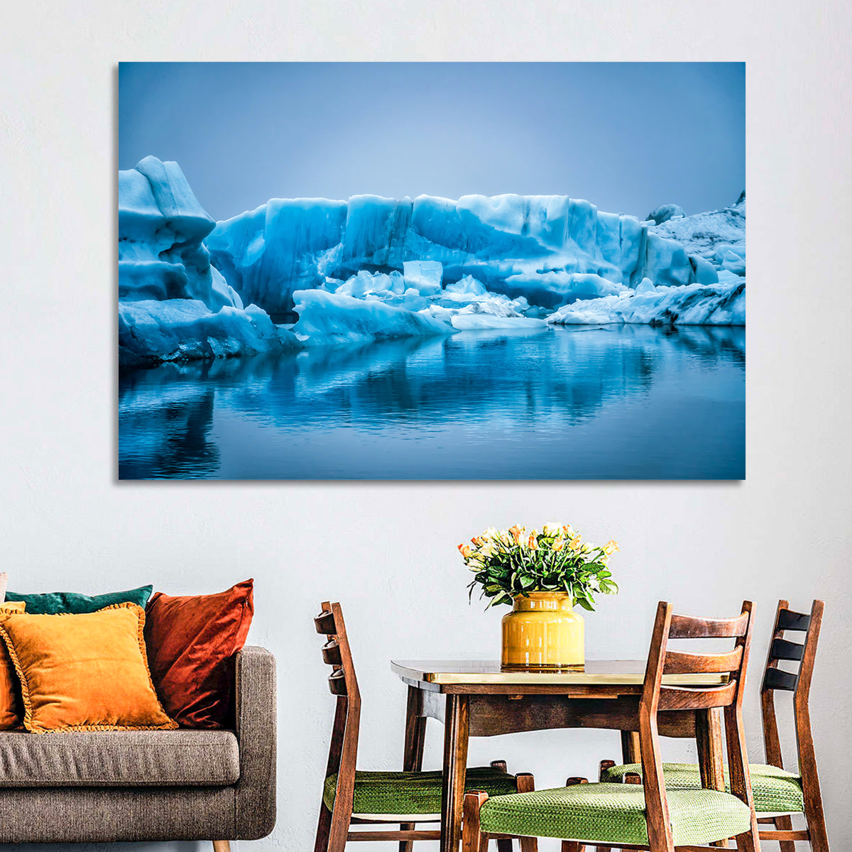 Icebergs in Jokulsarlon Wall Art in a room, landscape