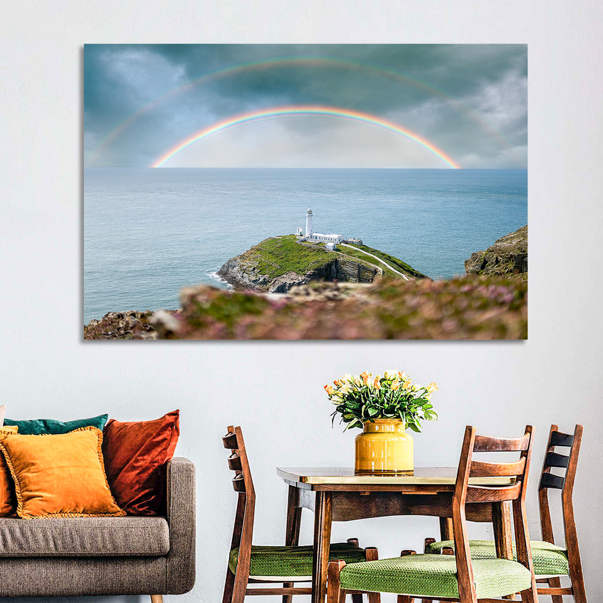 South Stack Lighthouse Coastline Wall Art in a room, landscape
