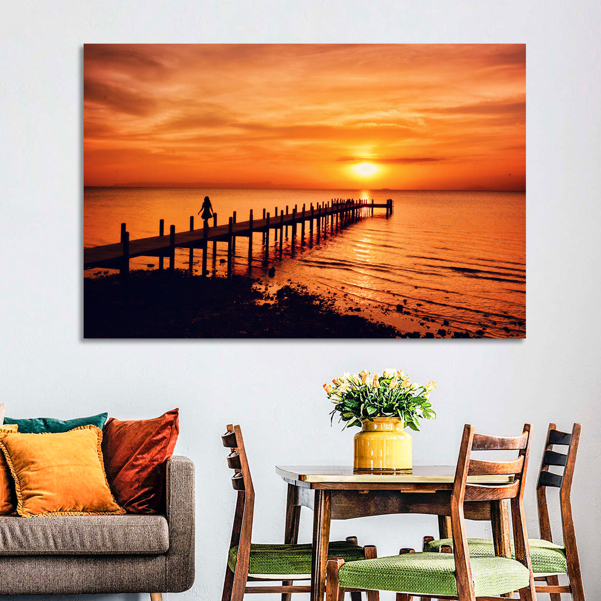 Kampot Pier at Sunset Wall Art in a room, landscape