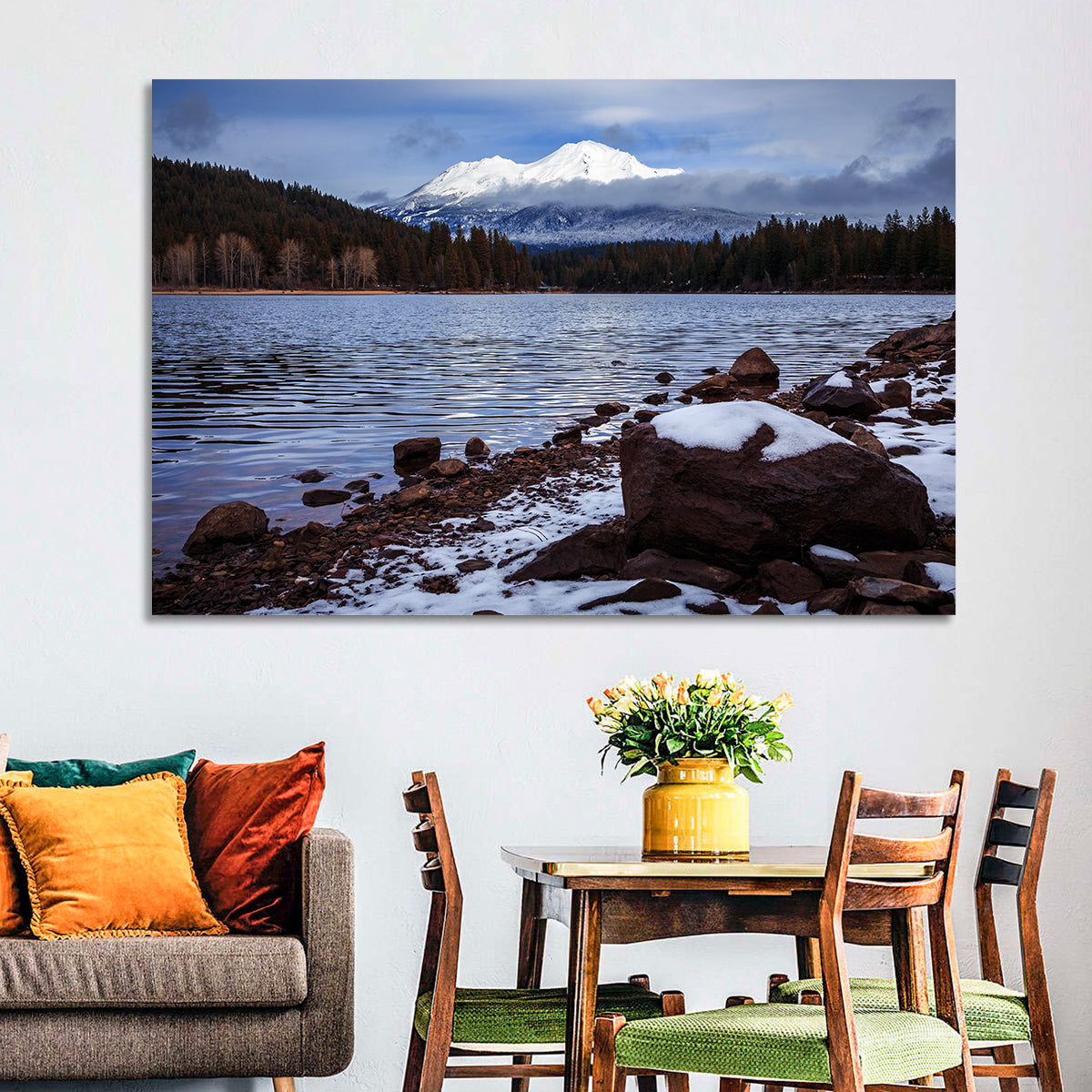 Mount Shasta and Lake Siskiyou Wall Art in a room, landscape