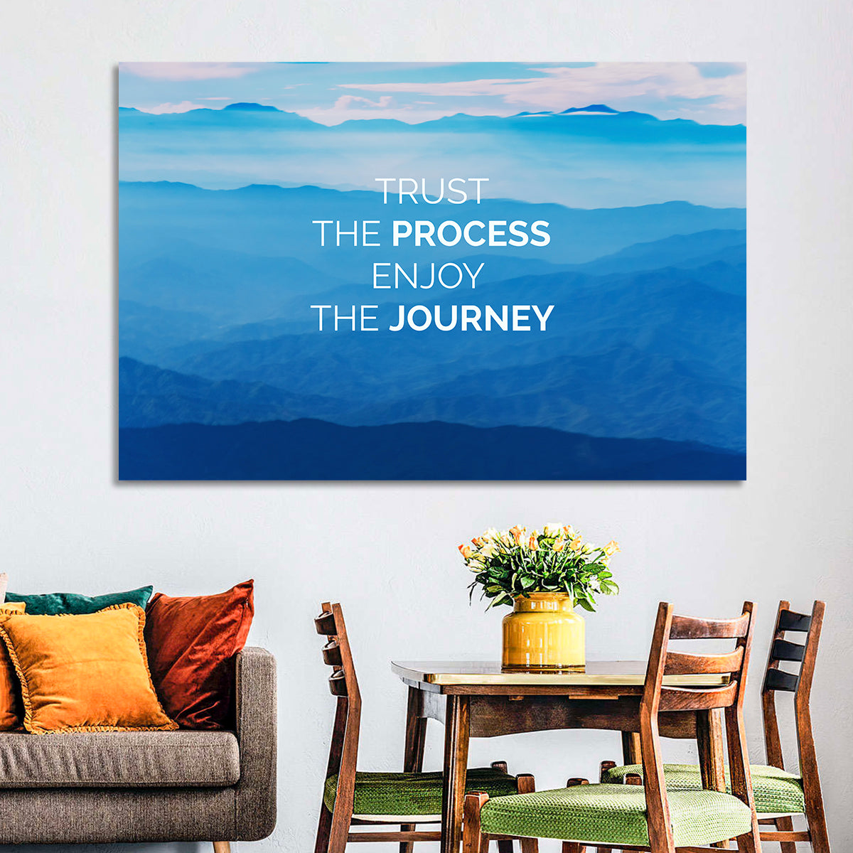 Trust the Process Mountain Layers Wall Art in a room, landscape