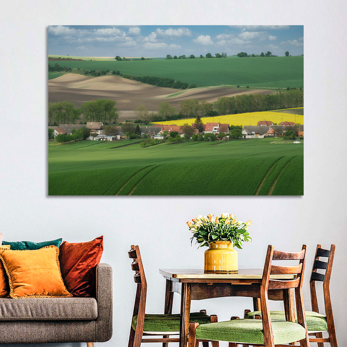 Gentle Moravian Hills Wall Art in a room, landscape