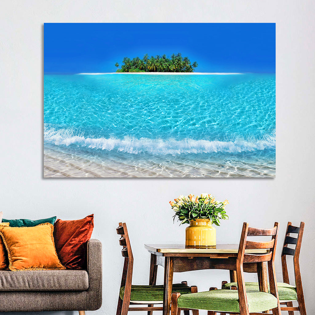 Turquoise Atoll Sandbar with Palm Trees Wall Art