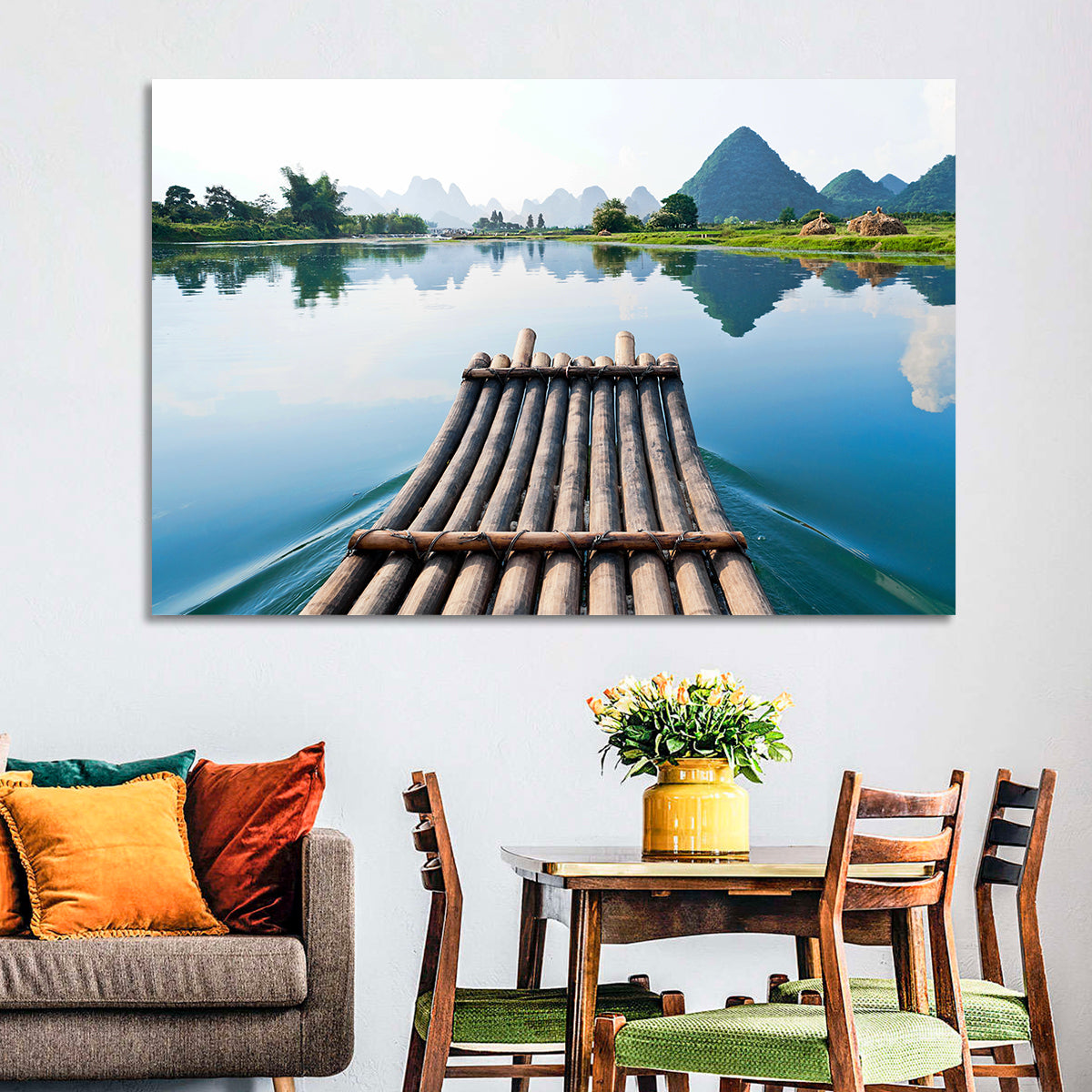 Li River Bamboo Raft, Guilin Wall Art in a room, landscape