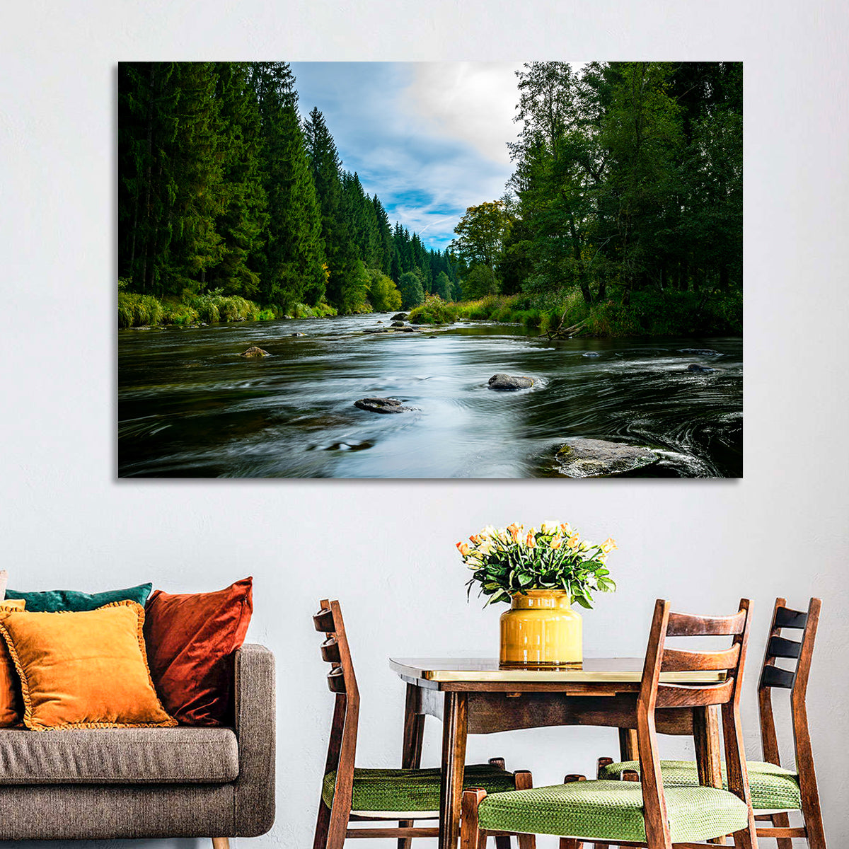 Bavarian Forest River Wall Art in a room, landscape