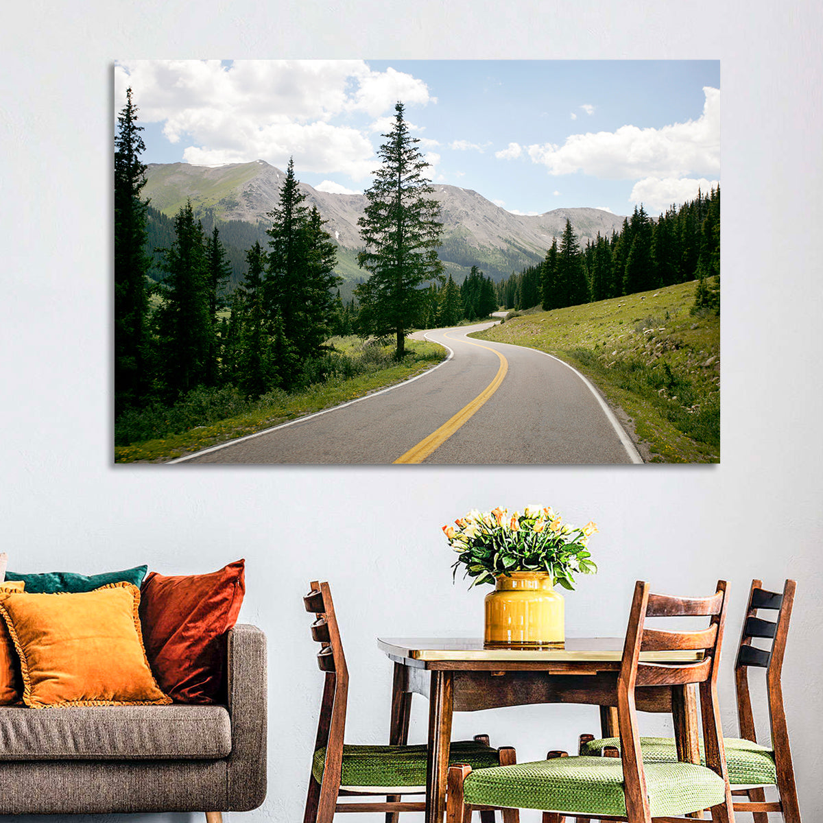 Colorado Mountain Road Wall Art in a room, landscape