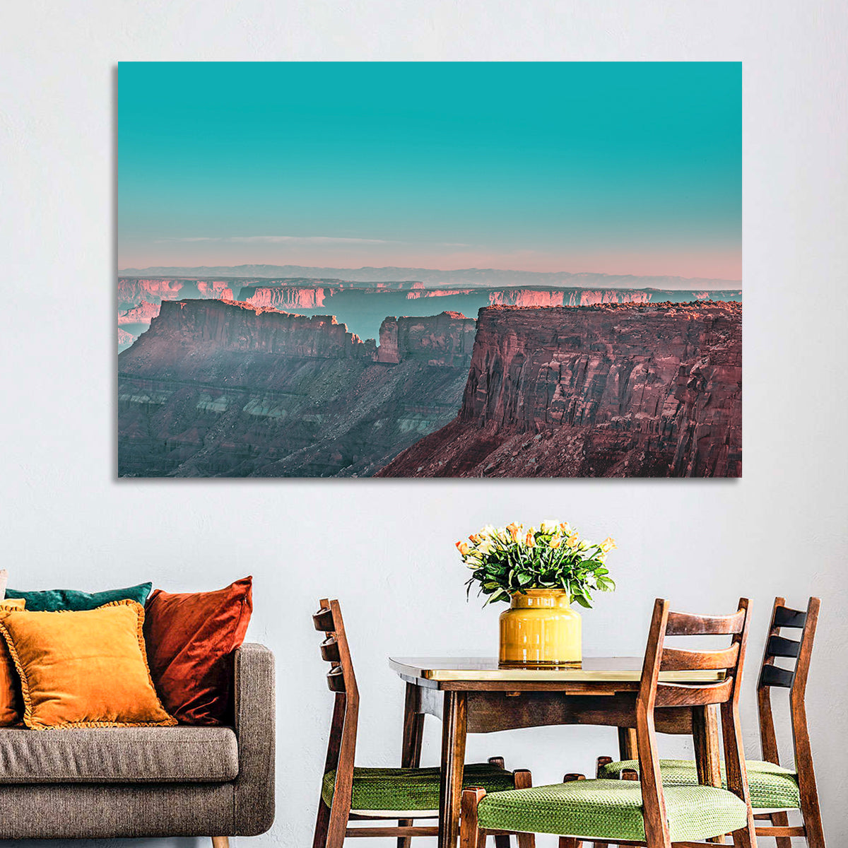 Sunlit Canyon Rim at Dusk Wall Art in a room, landscape