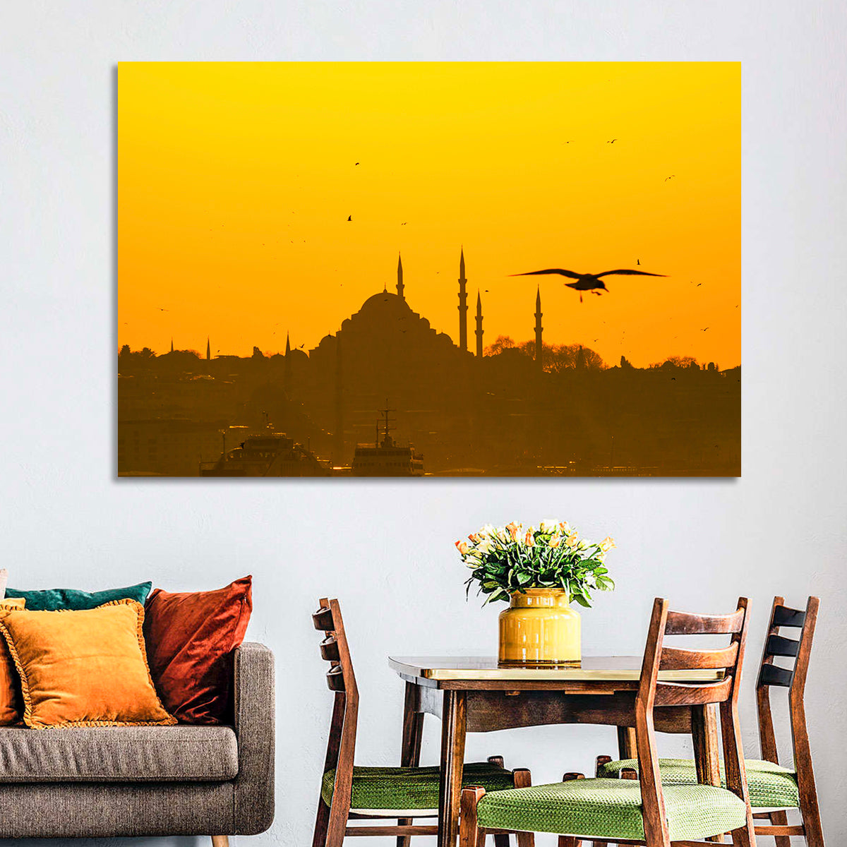 Süleymaniye Mosque Golden Hour Silhouette Wall Art in a room, landscape