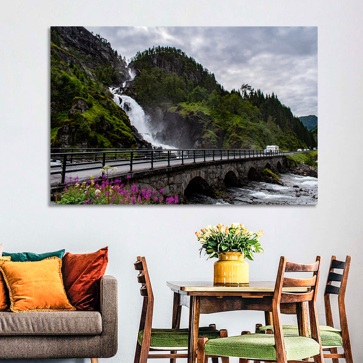 Låtefossen Stone Bridge and Waterfall Wall Art