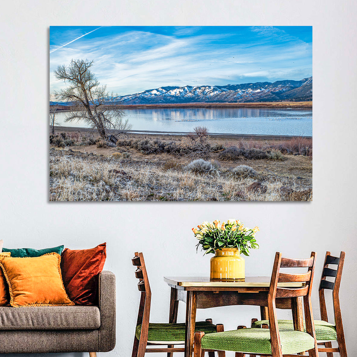 Winter Washoe Lake Morning Wall Art in a room, landscape