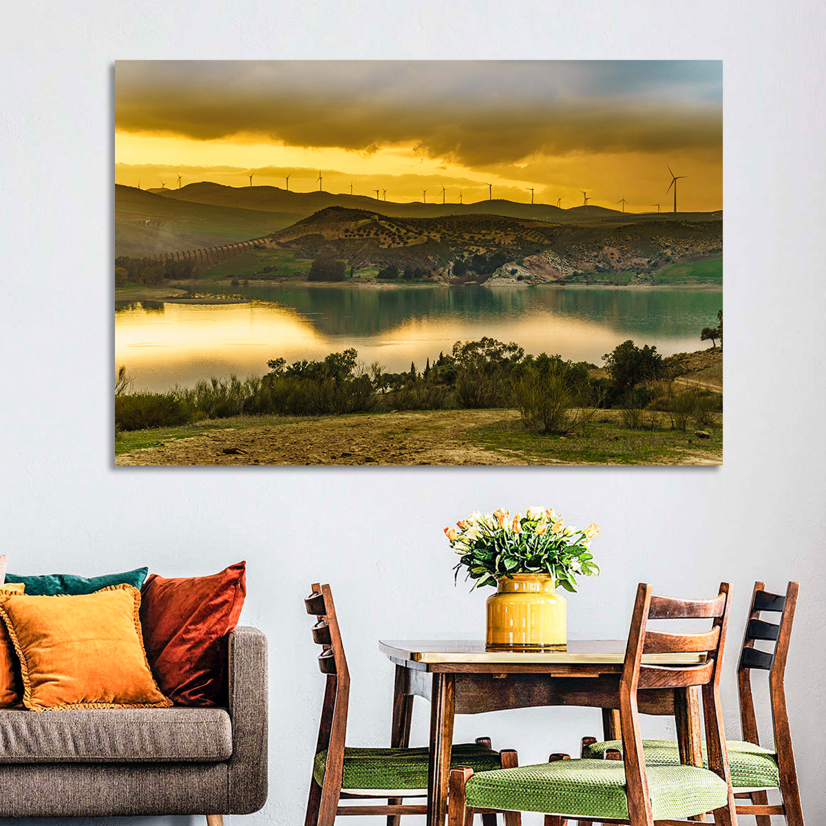 Andalucia Wind Farm at Golden Hour Wall Art in a room, landscape