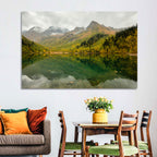 Kardyvach Lake Reflection Under Clouded Peaks Wall Art