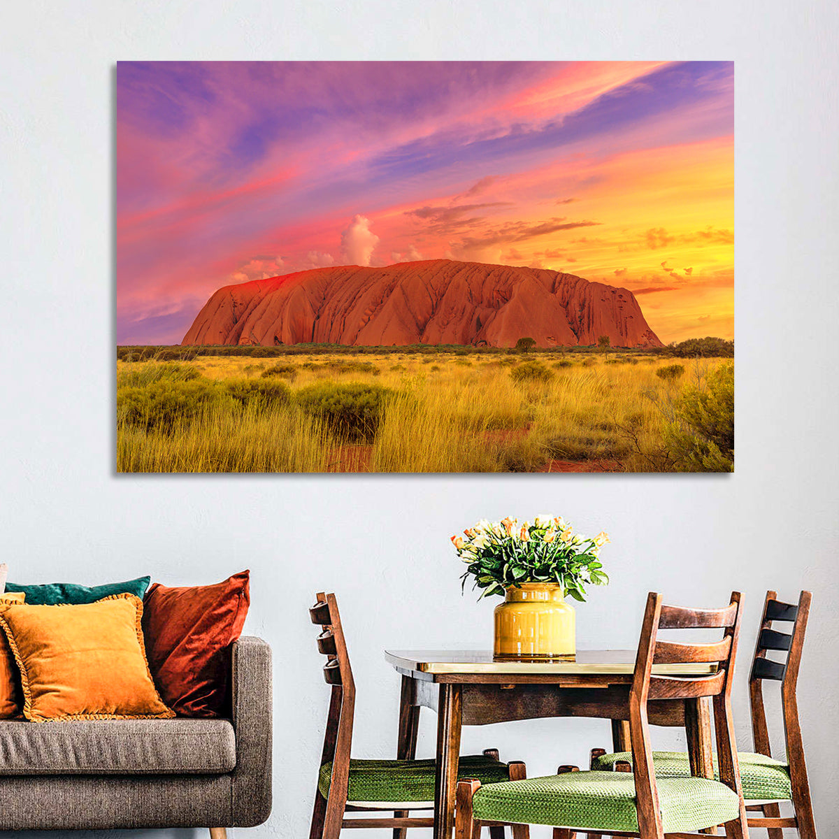 Uluru Golden Hour Sunset Wall Art in a room, landscape