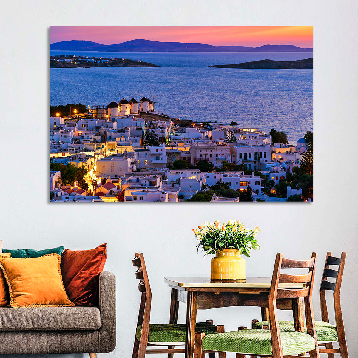 Kato Mili Windmills at Twilight Wall Art in a room, landscape