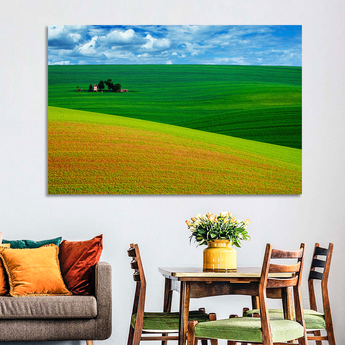 Golden Field and Green Hillside Wall Art