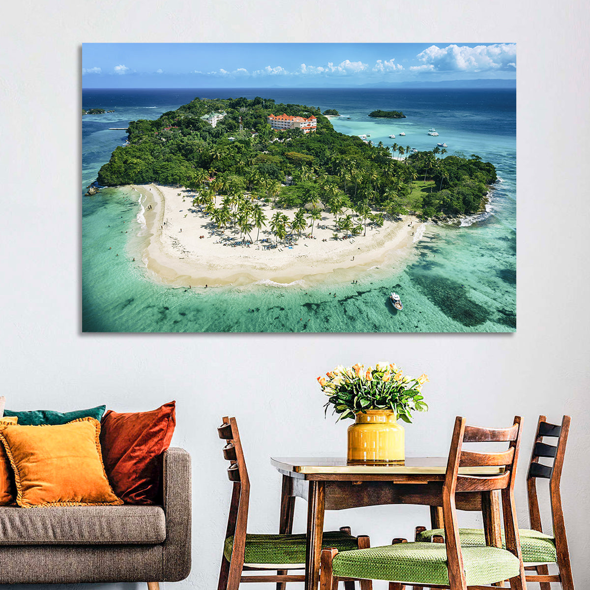 Cayo Levantado Aerial Beach Resort Wall Art in a room, landscape
