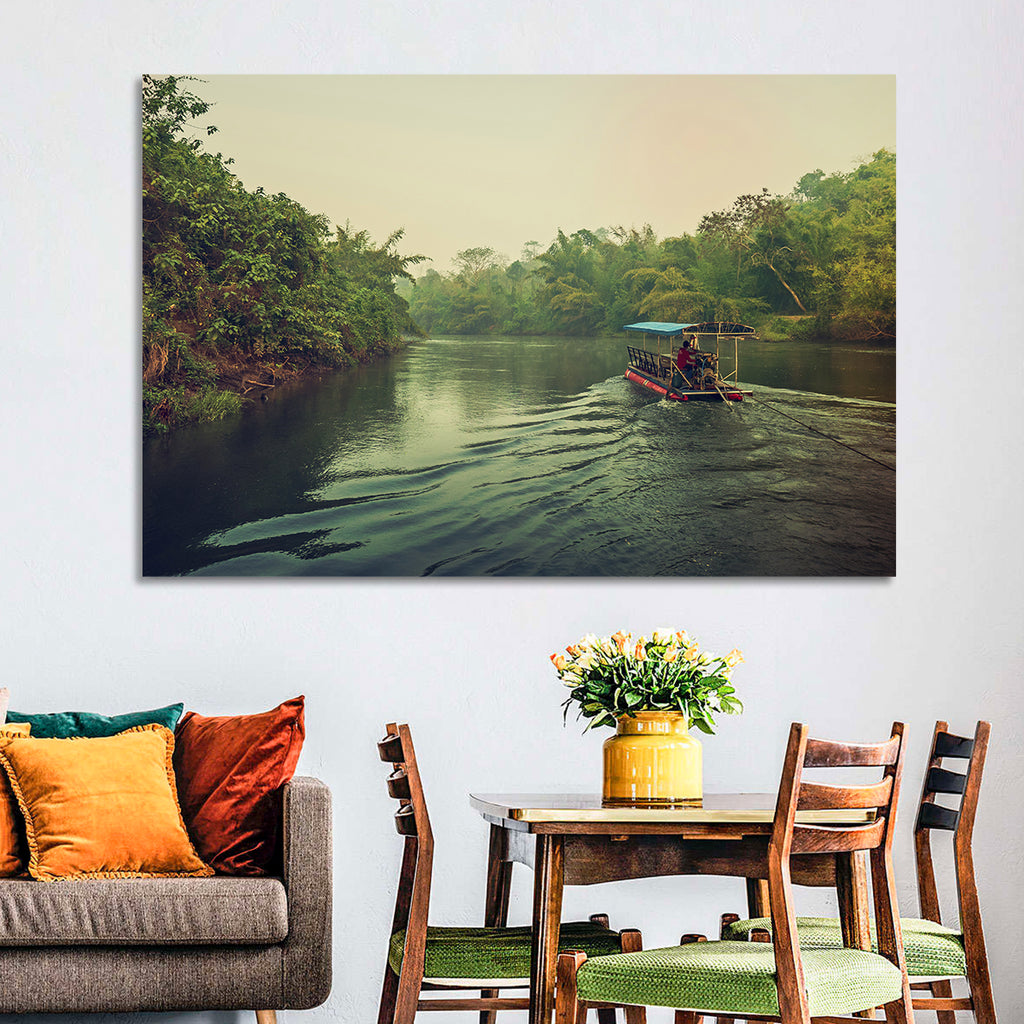 Misty Long-tail Boat on River Kwai Wall Art