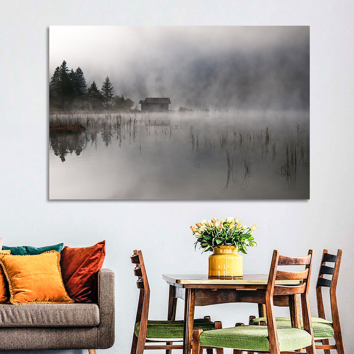 Ferchensee Morning Mist Wall Art in a room, landscape