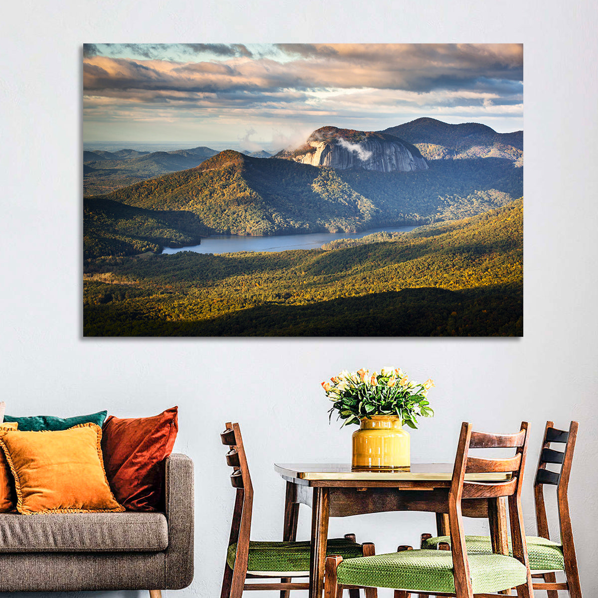 Table Rock Sunrise Over Looking Glass Rock Wall Art in a room, landscape