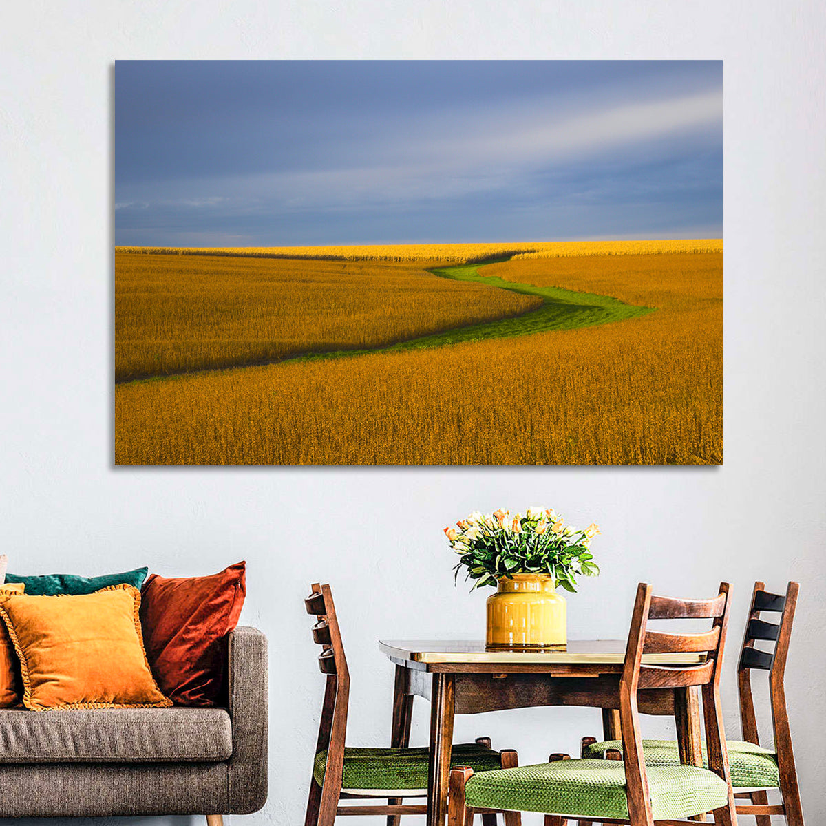Golden Hour Soybean Field Wall Art in a room, landscape