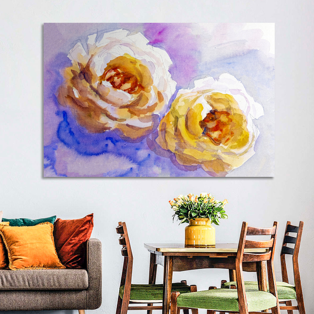 Diagonal Rose Pair Study Wall Art in a room, landscape