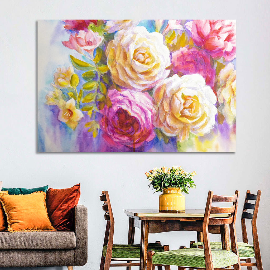 Layered Watercolor Rose Bouquet Wall Art