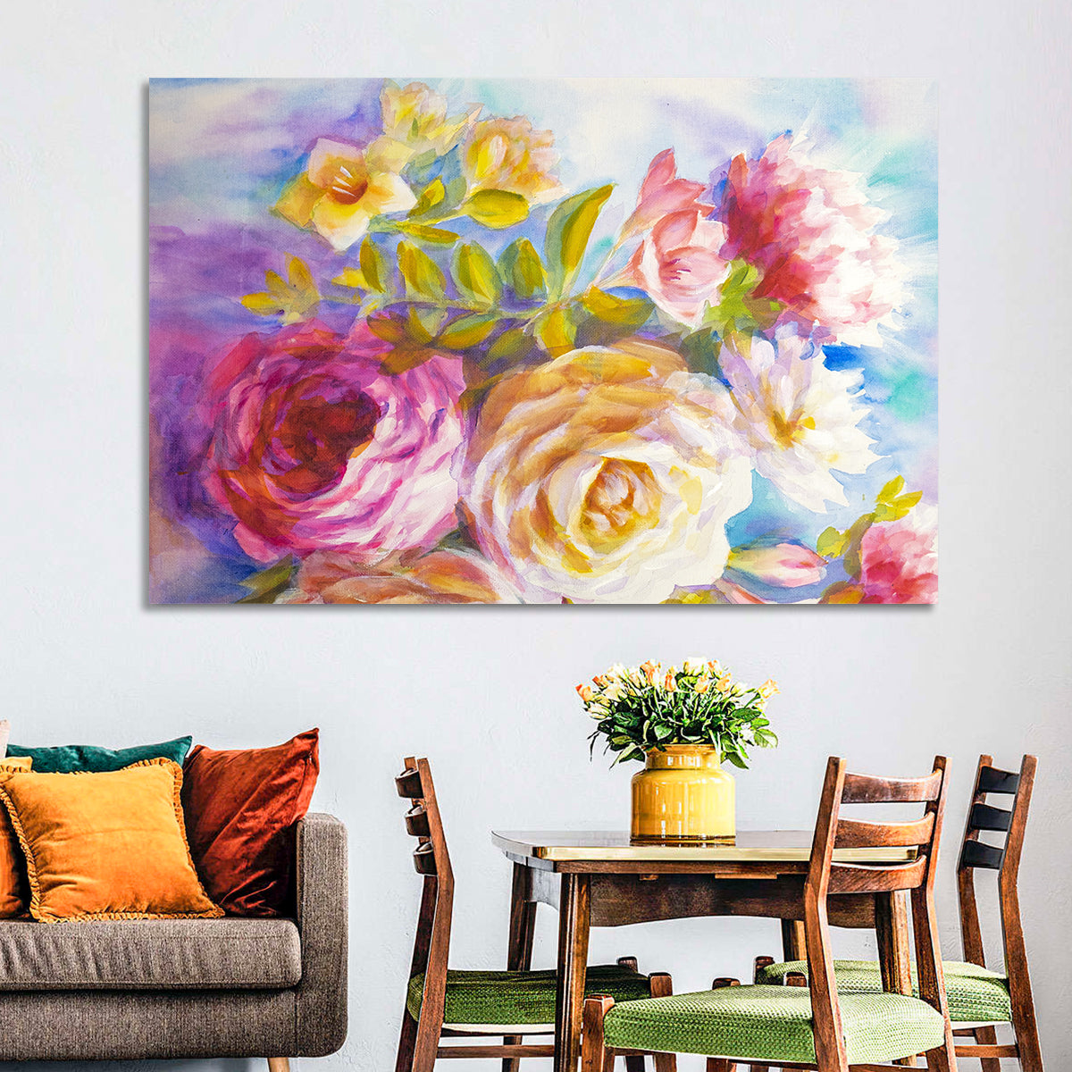Painterly Peonies and Rose Bouquet Wall Art