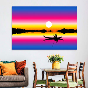 Fisherman Boat in Lake Wall Art