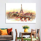 Eiffel Tower Watercolor at Dusk Wall Art