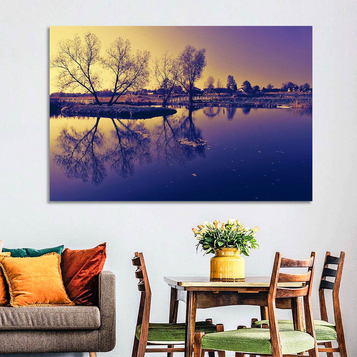Winter Lake Morning Wall Art in a room, landscape