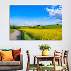 Rapeseed Field Road Under Blue Sky Wall Art
