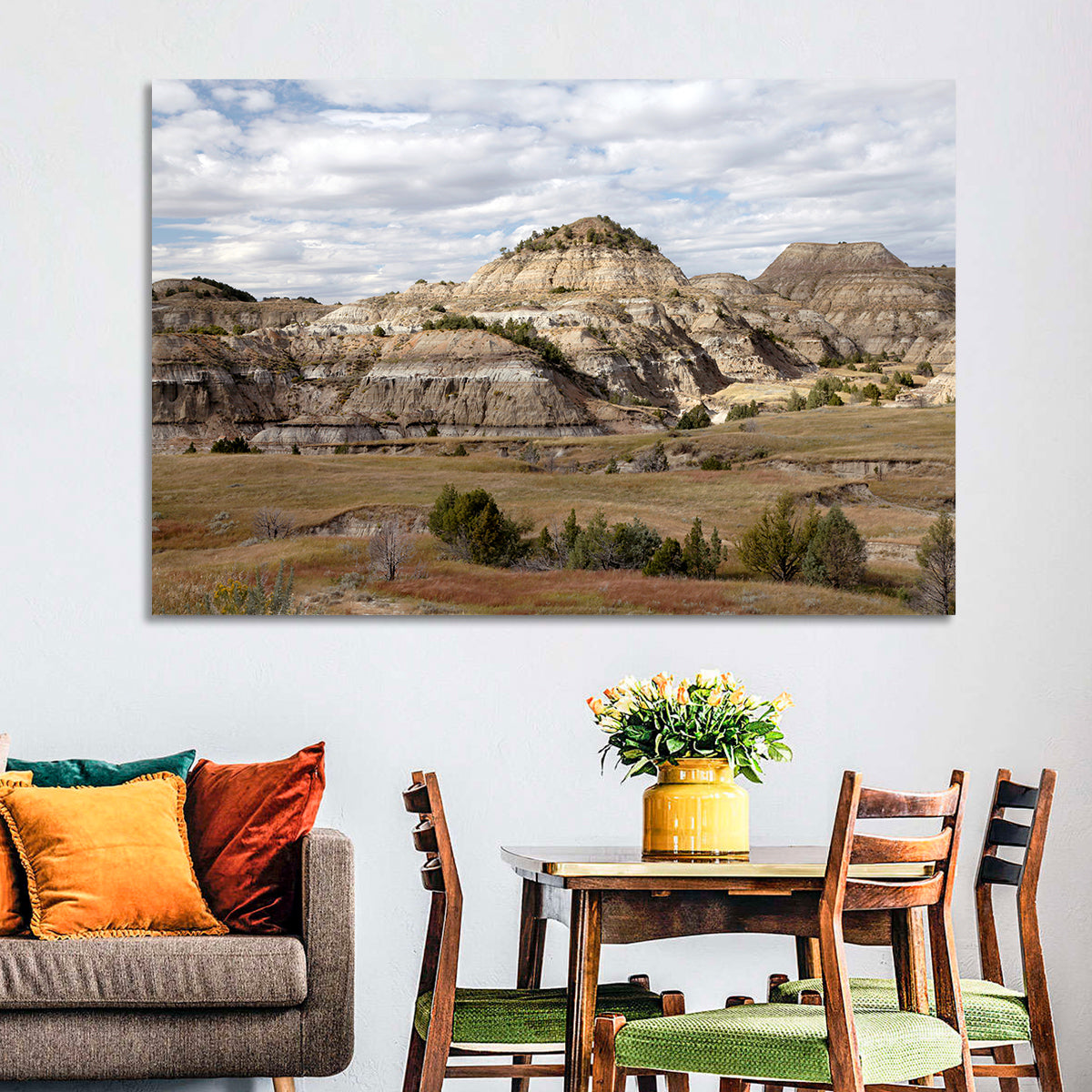 Theodore Roosevelt Badlands Vista Wall Art in a room, landscape