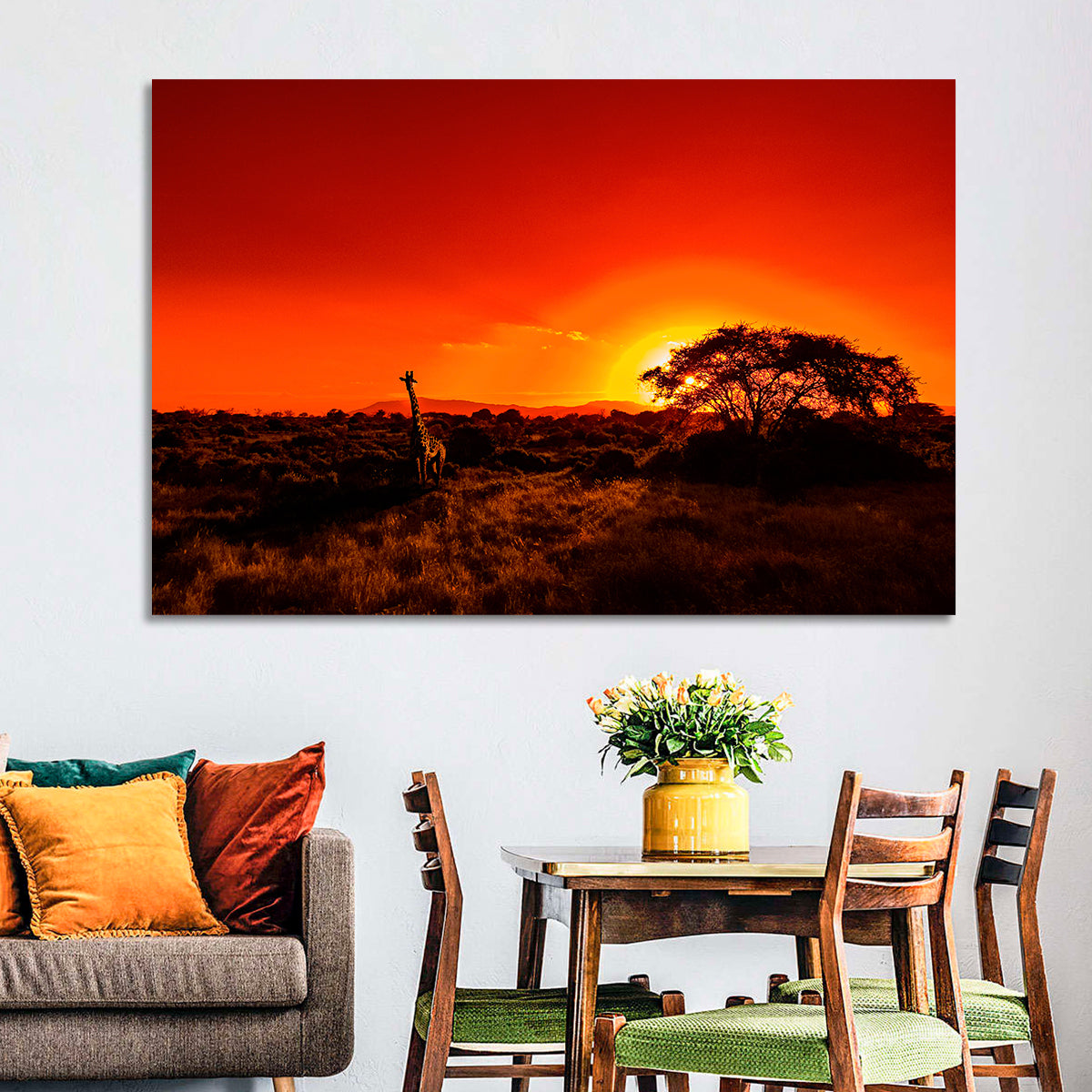 Savanna Sunset with Giraffe Wall Art