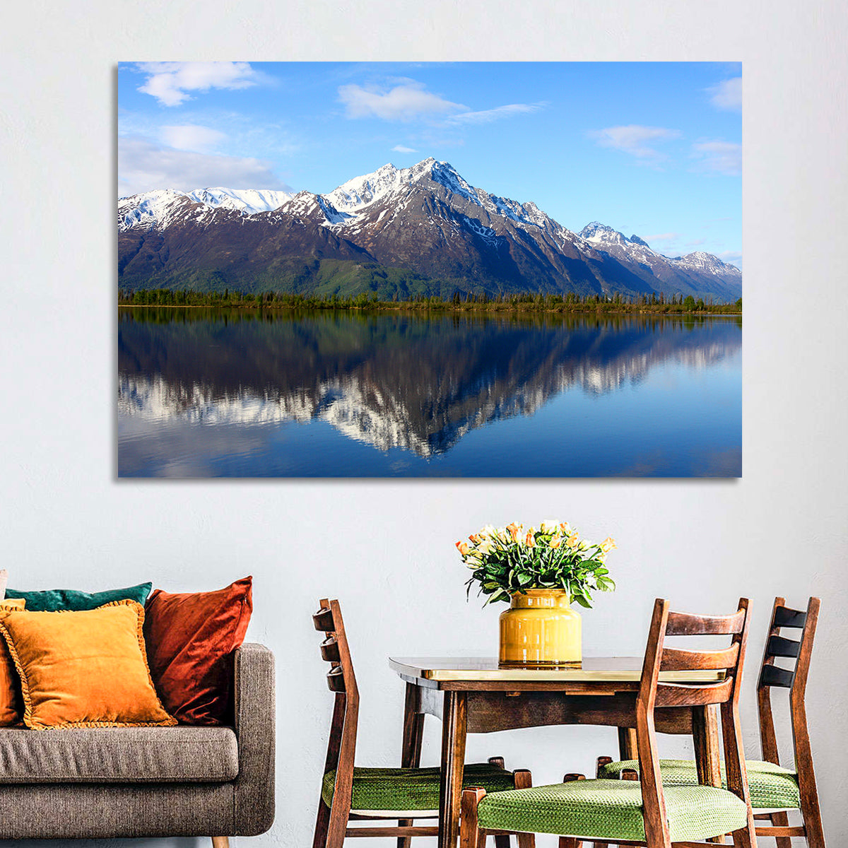 Pioneer Peak Reflected in Jim Lake Wall Art in a room, landscape
