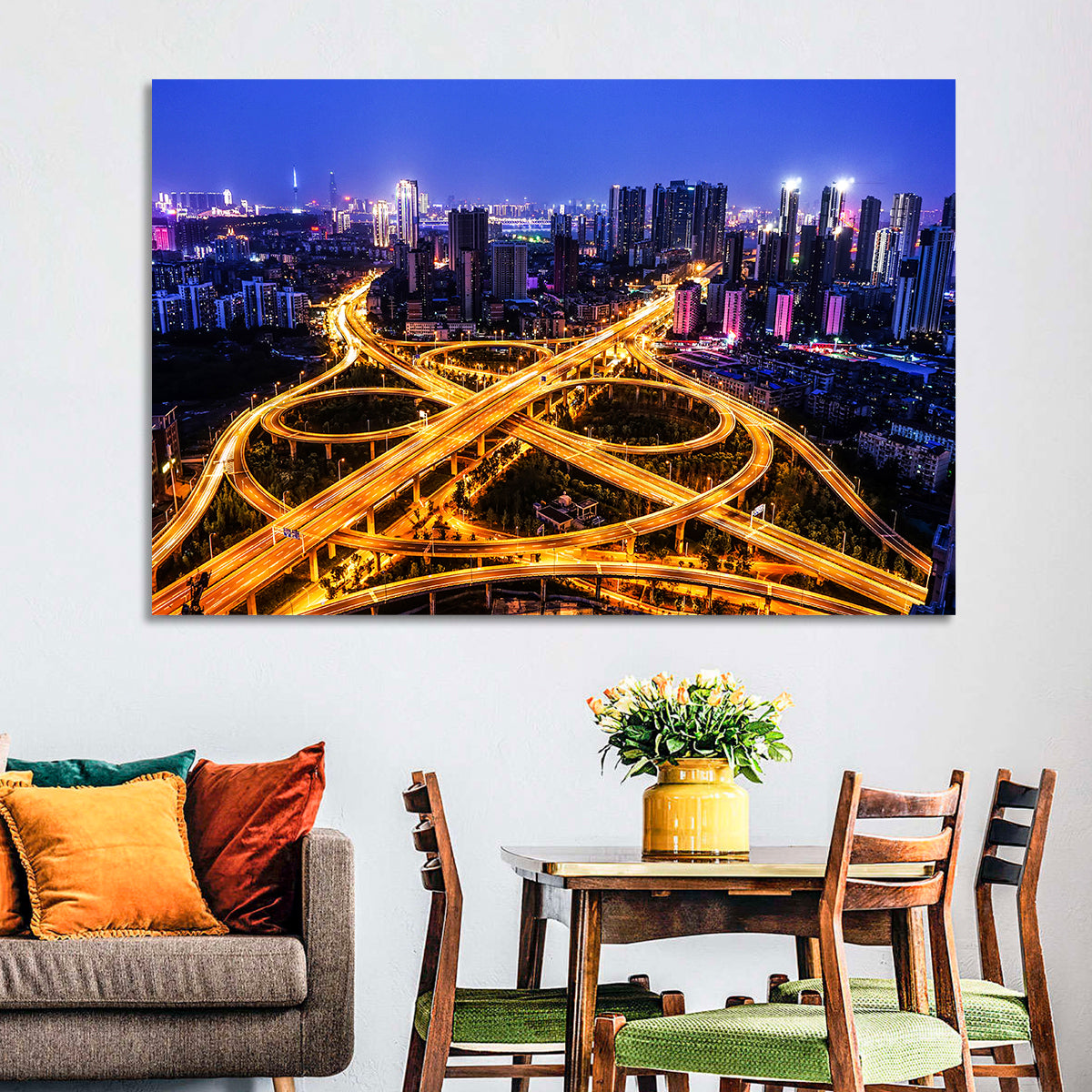 Hanyang District Interchange Nightscape Wall Art in a room, landscape