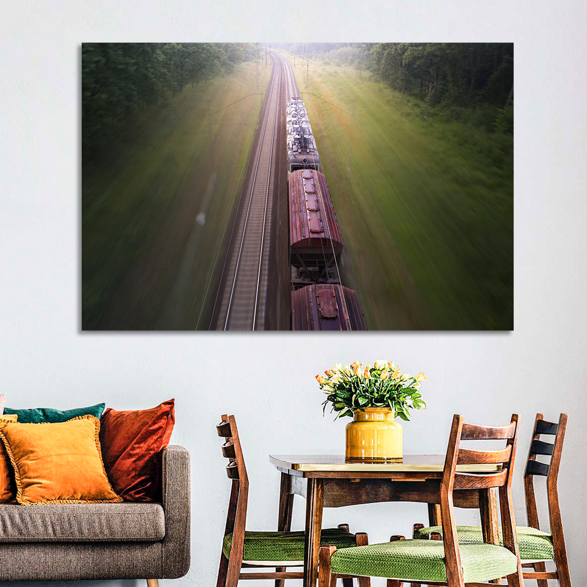 Freight Train Through Forest Wall Art