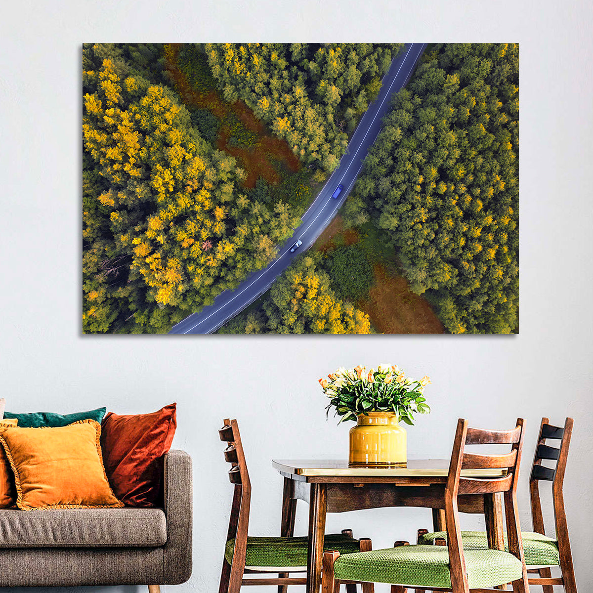 Aerial Autumn Forest Road Wall Art