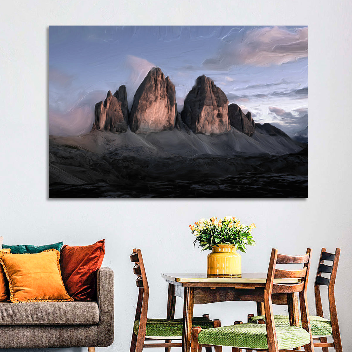 Tre Cime at Dusk Wall Art in a room, landscape