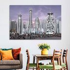 Purple Dusk Futuristic Cityscape Wall Art