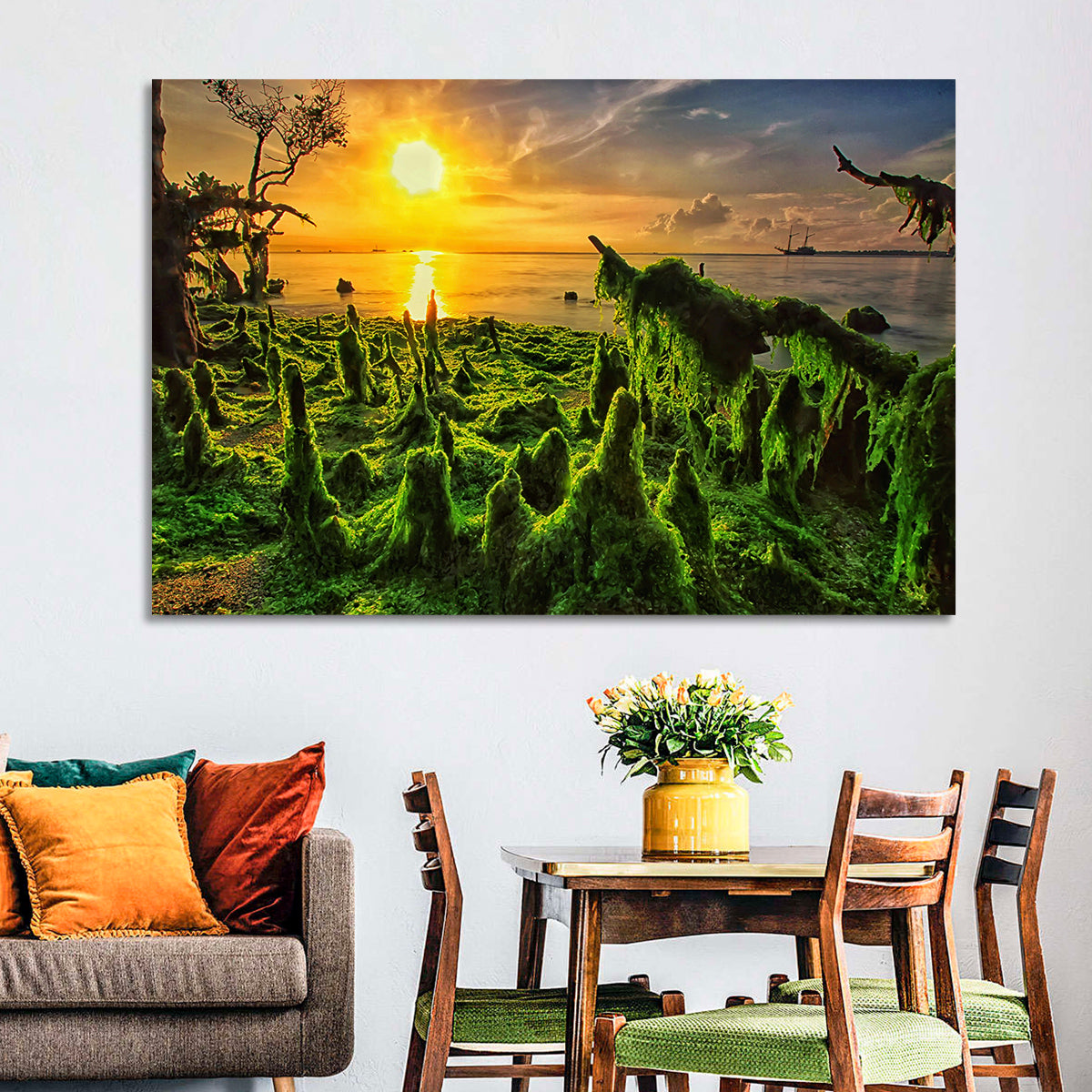 Mangrove Roots at Sunset Wall Art in a room, landscape