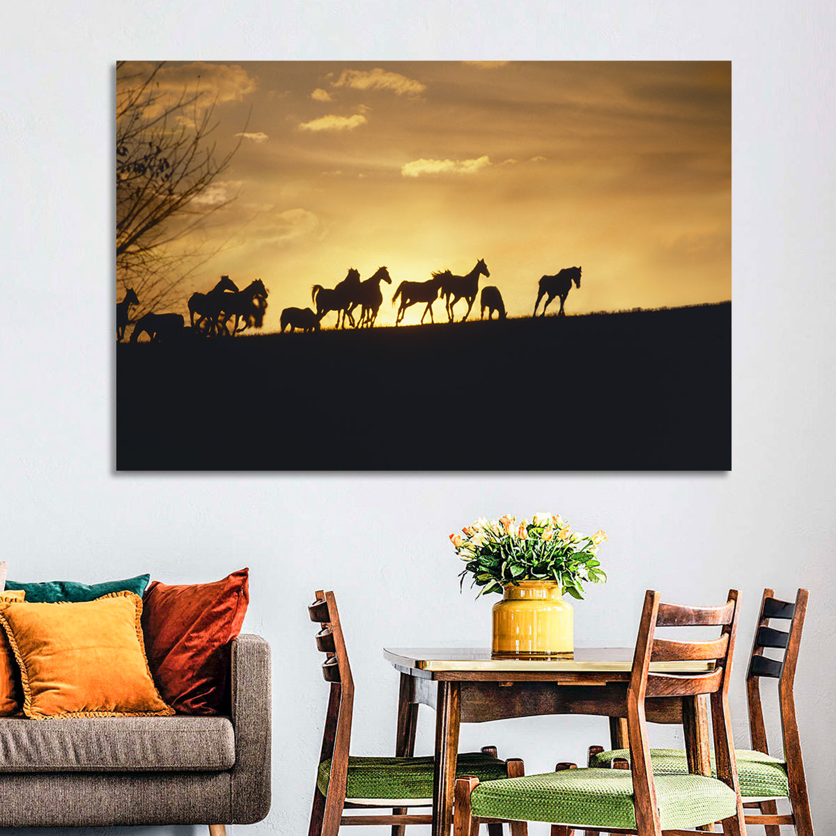 Mustang Silhouettes at Sunset Wall Art