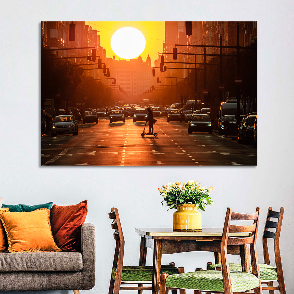 Valencia Port Avenue at Dusk Wall Art in a room, landscape