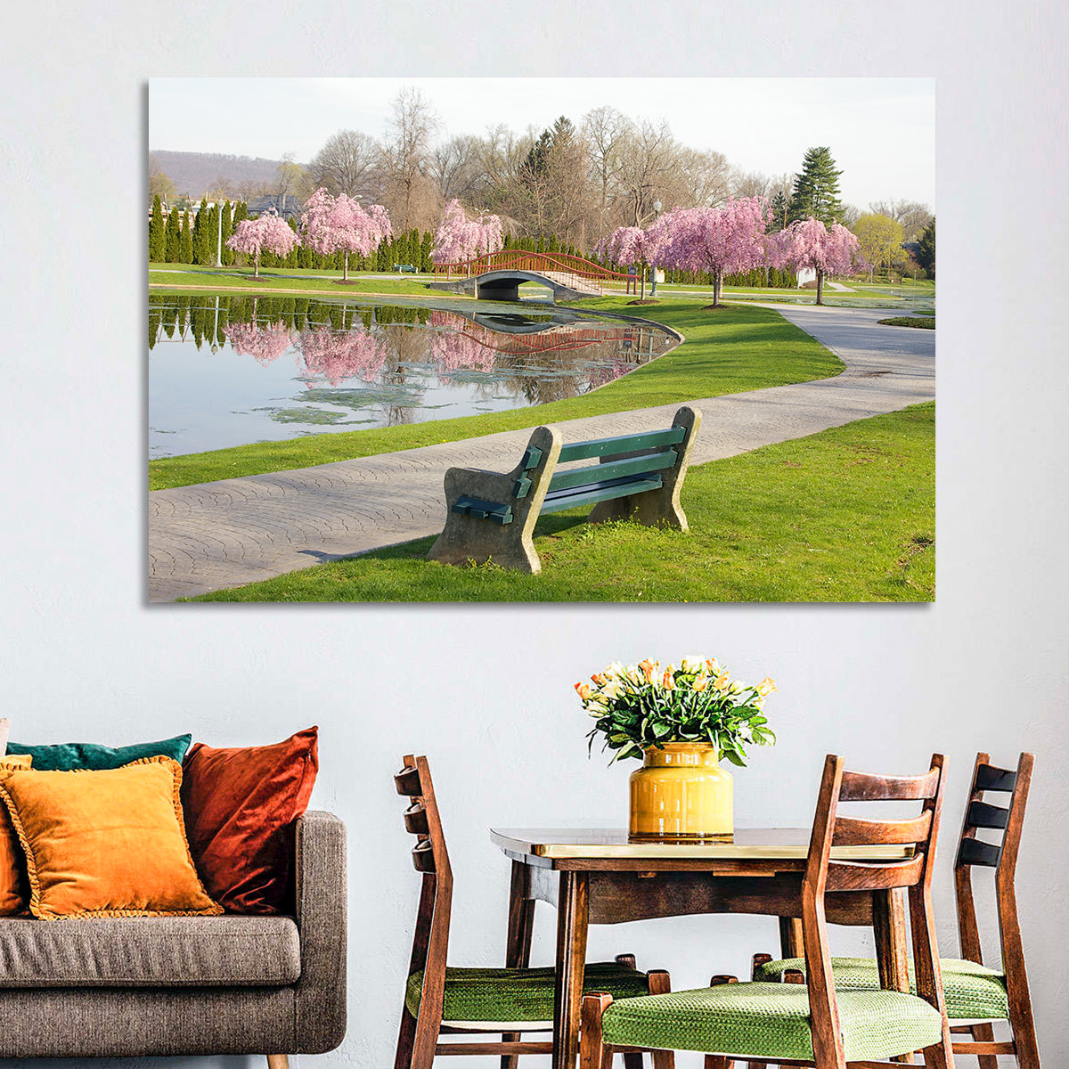 Harrisburg Park Cherry Blossoms Wall Art in a room, landscape