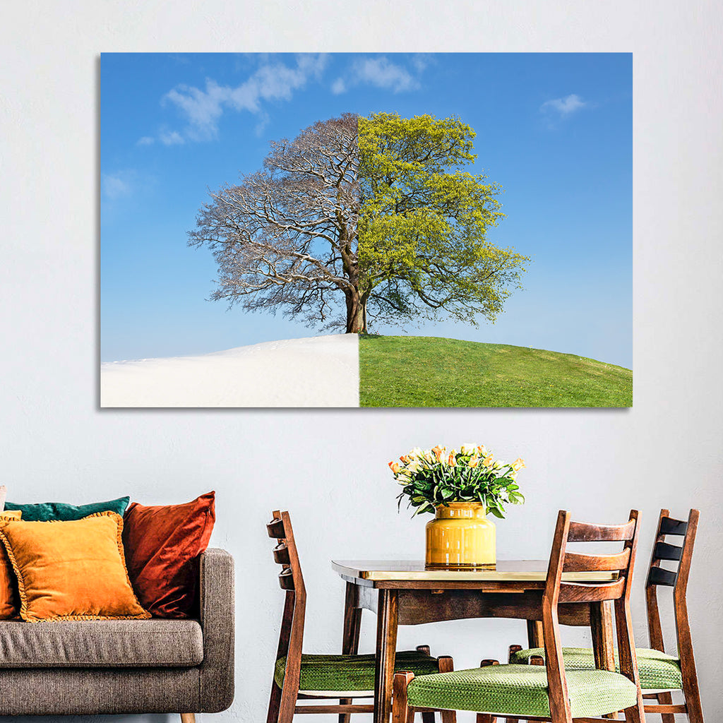 Split Season Tree Landscape Wall Art
